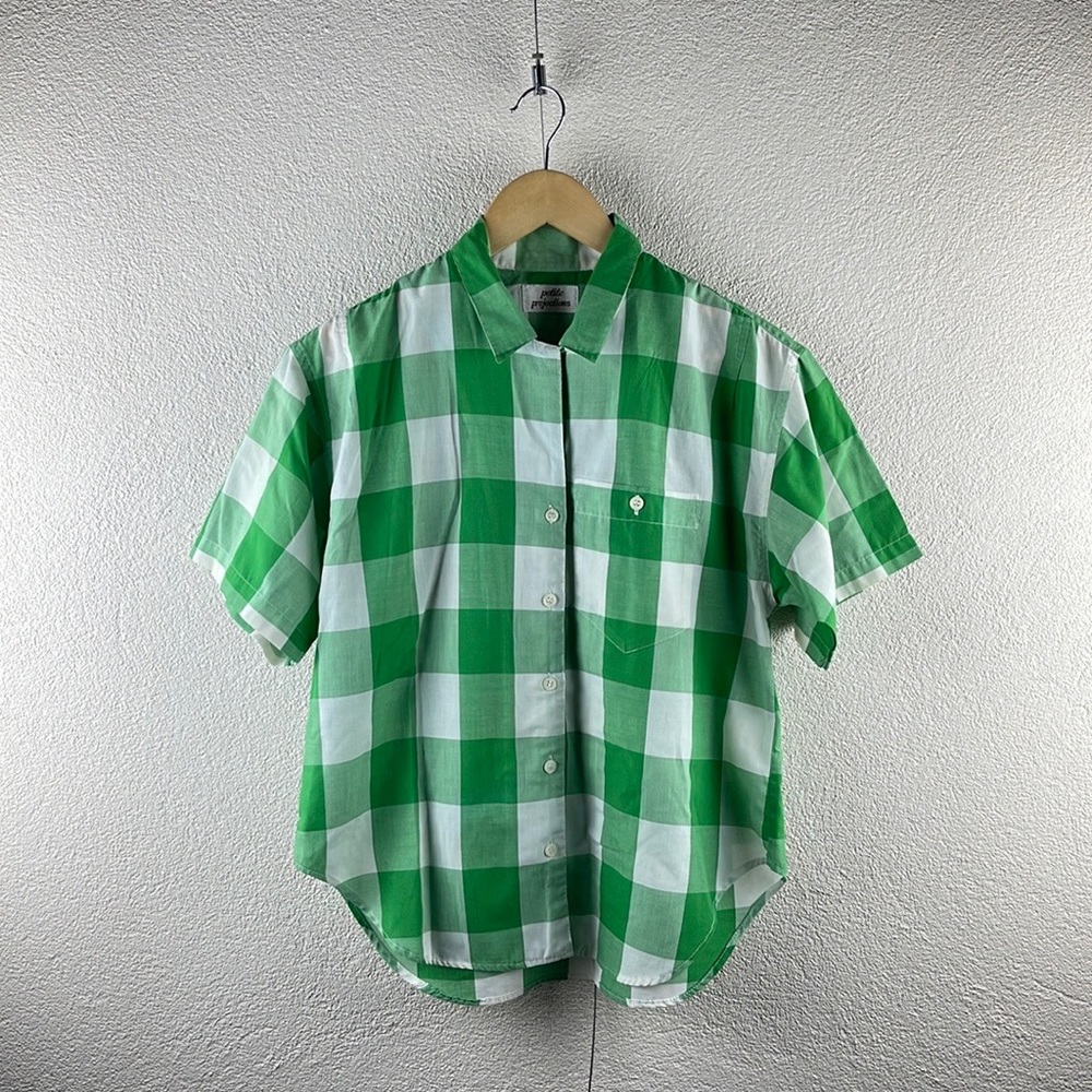 Vintage l 90s L Petite Projection Gingham Check Plaid Collared Button-Down Shirt